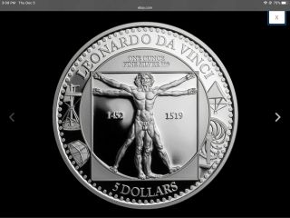 2019 Solomon Islands 1 Oz Silver Coin " Leonardo Da Vinci: Vitruvian Man " $5