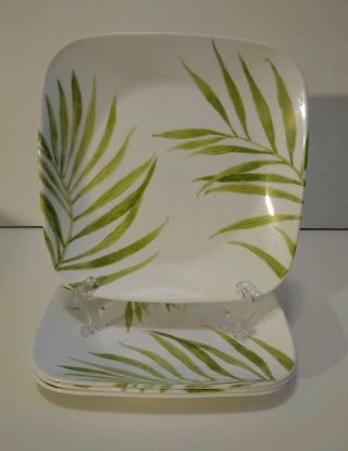Set Of 4 Corelle Bamboo Leaf By Corning Square 9 " Luncheon Plates