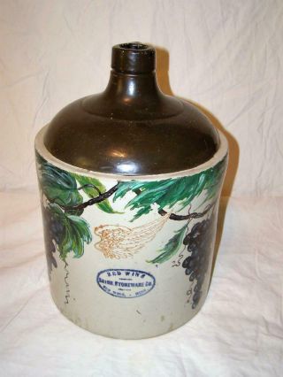 Vintage Rare Htf 3 Gallon Red Wing Union Stoneware " Hand Painted Fruit " Jug