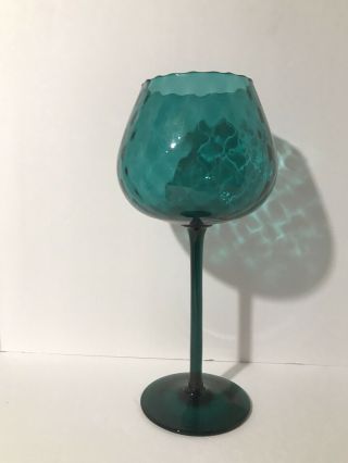 Mid - Century Empoli Art Glass Optic Panel Teal Glass Vase 15 "