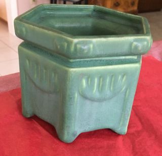 Roseville ? Mission Arts Crafts Pottery Matte Green Hexagonal Planter W/ Liner