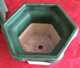 Roseville ? Mission Arts Crafts Pottery Matte Green Hexagonal Planter W/ Liner 3