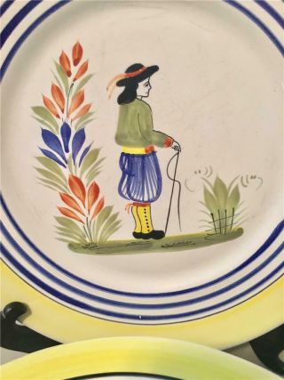 Vintage Henriot Quimper French Pottery 6 Dinner Plates Breton Man