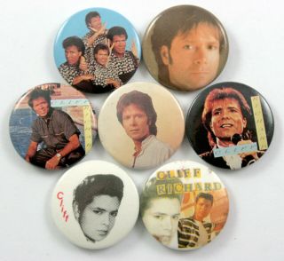 Cliff Richard Button Badges 7 X Vintage Cliff Richard Pin Badges