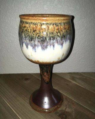 6.  5” Hand Crafted Spun Glazed Stoneware Pottery Art 9 Oz.  Goblet Chalice Cup Mug