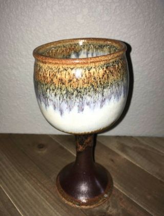 6.  5” Hand Crafted Spun Glazed Stoneware Pottery Art 9 Oz.  Goblet Chalice Cup Mug 2