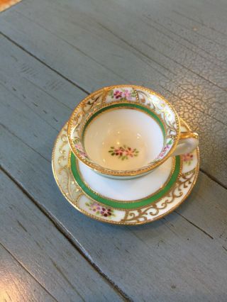 Three Mini Tea Cups And Saucers Occupied Japan Green Vintage 2