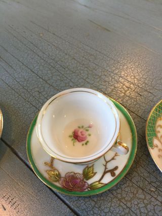 Three Mini Tea Cups And Saucers Occupied Japan Green Vintage 3