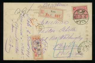 Japan 1909 Registered Picture Post Card From Kobe To Belgium,  Most Uncommon