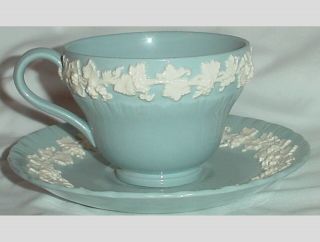 Wedgwood Cup & Saucer Queensware Cream On Lavender Blue Embossed Shell Edge
