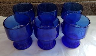Set Of 6 Vintage Cobalt Blue Ribbed Tumbler Glasses 8 Oz