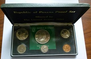 1974 Panama - Official Proof Set (6) W/.  77 Oz Silver Balboa On U.  S.  Card