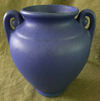 Burley Winter Art Pottery Vase (7 - 1/4 ") W/ Scroll Handles Deep Blue