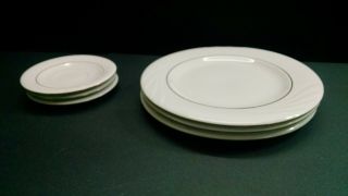 Set Of 3 Gibson Everyday China Gold Rimmed Dinner Plates And Saucers,  White