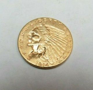 1914 D $2.  50 Gold Indian Head.  1201 Ounce Gold Coin 5584