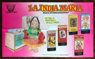 Videovisa La India Maria Mexican Comedy Vhs Promo Poster 14x25 Folded Nm,  Rare