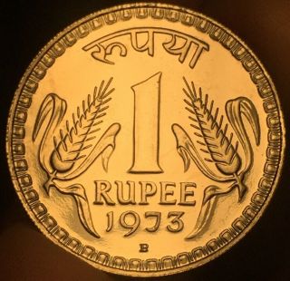 India 1 Rupee 1973 - B Proof Coin Only 7,  567 Minted - Scarce