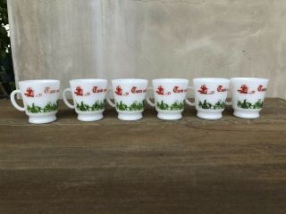 Set Of 6 Vintage Hazel Atlas Tom And Jerry Christmas Eggnog Mug Cup Milkglass