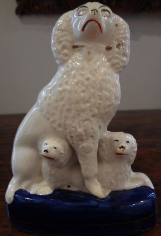ULTRA RARE ANTIQUE 19th C.  STAFFORDSHIRE POTTERY DOG WITH PUPS Figures,  c.  1850 3