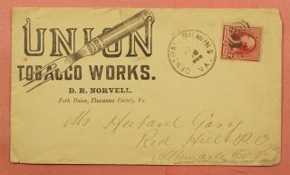 1890s Dpo 1849 - 1907 Central Plains Va Union Tobacco Fork Union Advertising