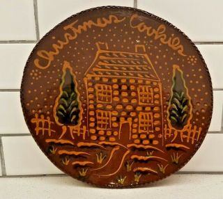 Signed Ned Foltz Pottery Redware Christmas Cookies Decorated Plate,  1989