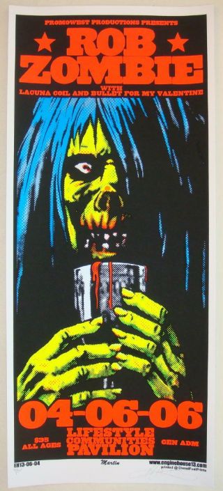 2006 Rob Zombie W/ Laguna Coil - Silkscreen Concert Poster S/n By Mike Martin