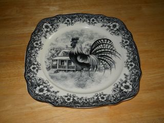 Tabletops By William James Farm Yard Rare Black Rooster Dinner Plates Set Of 4