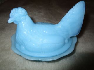 Blue Fenton Glass Hen On Nest