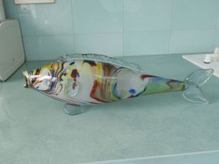 Large Vintage Retro Italian Murano Coloured Art Glass Fish - 16 " Long