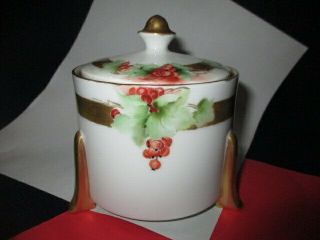 Hand Painted Jam Jar Jam Pot Thomas Porcelain Red Currants Gold Details