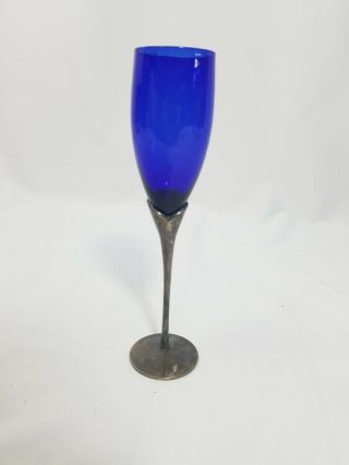 Vintage International Silver Plated Cobalt Blue Champagne Flute Glass