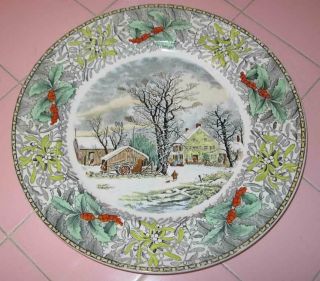 1940s Adams Currier Ives Winter Scenes Dinner Plate Country Morning Multicolor