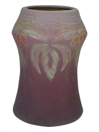 Vintage Weller Pottery Fru Russet Matte Purple Berries And Leaves Ceramic Vase