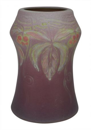 Vintage Weller Pottery Fru Russet Matte Purple Berries And Leaves Ceramic Vase 2