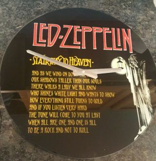 Vintage Led Zeppelin Glass Wallclock 14 Inch Stairway To Heaven Etched Black