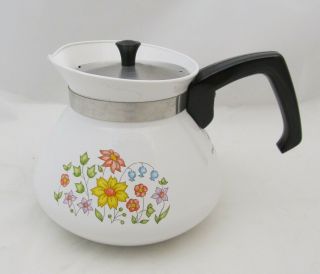 Vintage Corning Ware Spring Meadow 6 Cup Tea Pot P - 104 Floral Flowers Cheerful