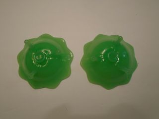 Fenton Jadeite Green Glass Footed Candle Holders Lotus Flower Set of 2 3