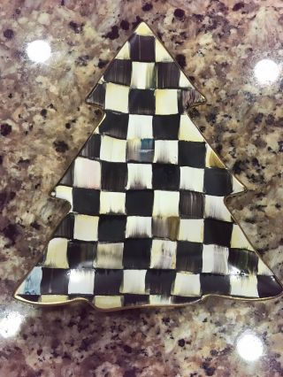 Mackenzie Childs Courtly Check Ceramic Christmas Tree Plate -