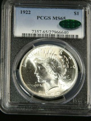 1922 Peace Silver Dollar Pcgs Ms65 Cac Blast White Spectacular Luster Ppq G596