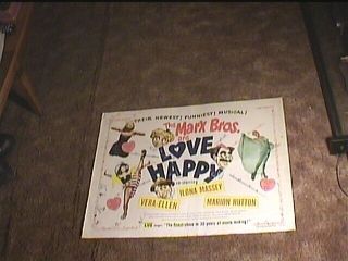 Love Happy " A " 1949 22x28 Movie Poster Marilyn Monroe Marx Bros