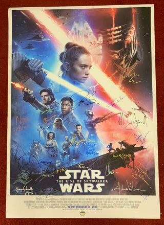 Wow Cast Signed Star Wars Rise Of Skywalker Movie Poster W/coa & Vip Laminate