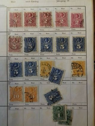1880 - 1930 Chile.  Accumulation of mostly on 10 old approval pages. 2