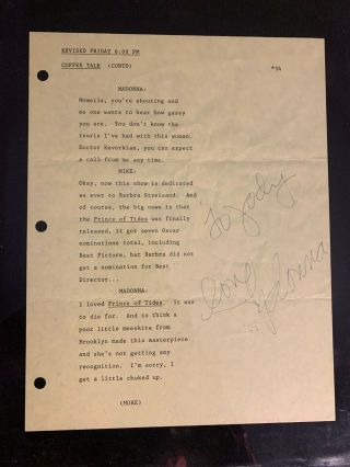 Madonna Autographed Page From Snl Skit 1992