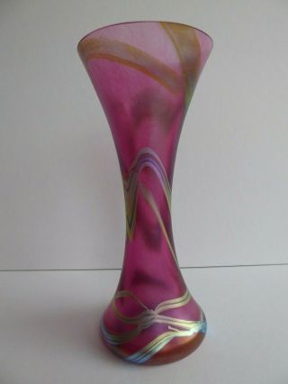 Stunning Orig Vintage English Iridescent Art Glass Vase By Okra - Richard Golding