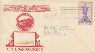 3c Hawaii 1938 U.  S.  S.  San Francisco To Lima,  Peru.  Illustrated Envelope Califo
