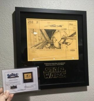 STAR WARS IV A Hope Screen Prop Death Star Signed Storyboard 2