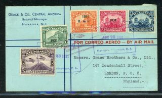 Nicaragua Postal History: Lot 137 1932 21½c,  1c Pt Air Managua - London $$$