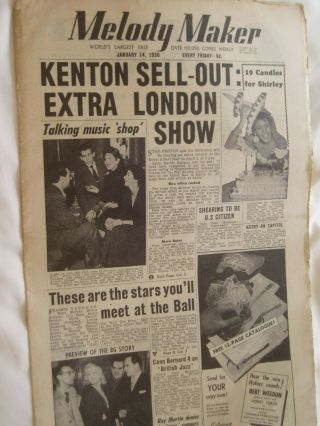 Melody Maker Pop Paper.  14th Jan,  1956.  Stan Kenton. ,  Lita Roza Etc