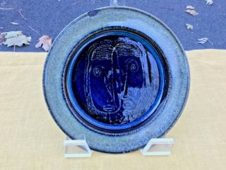 Rare Edwin & Mary Scheier Studio Pottery Plate With Faces.  Natzler.  Heino