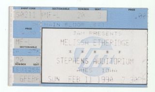 Rare Melissa Etheridge 2/11/90 Ames Ia Stephens Auditorium Concert Ticket Stub